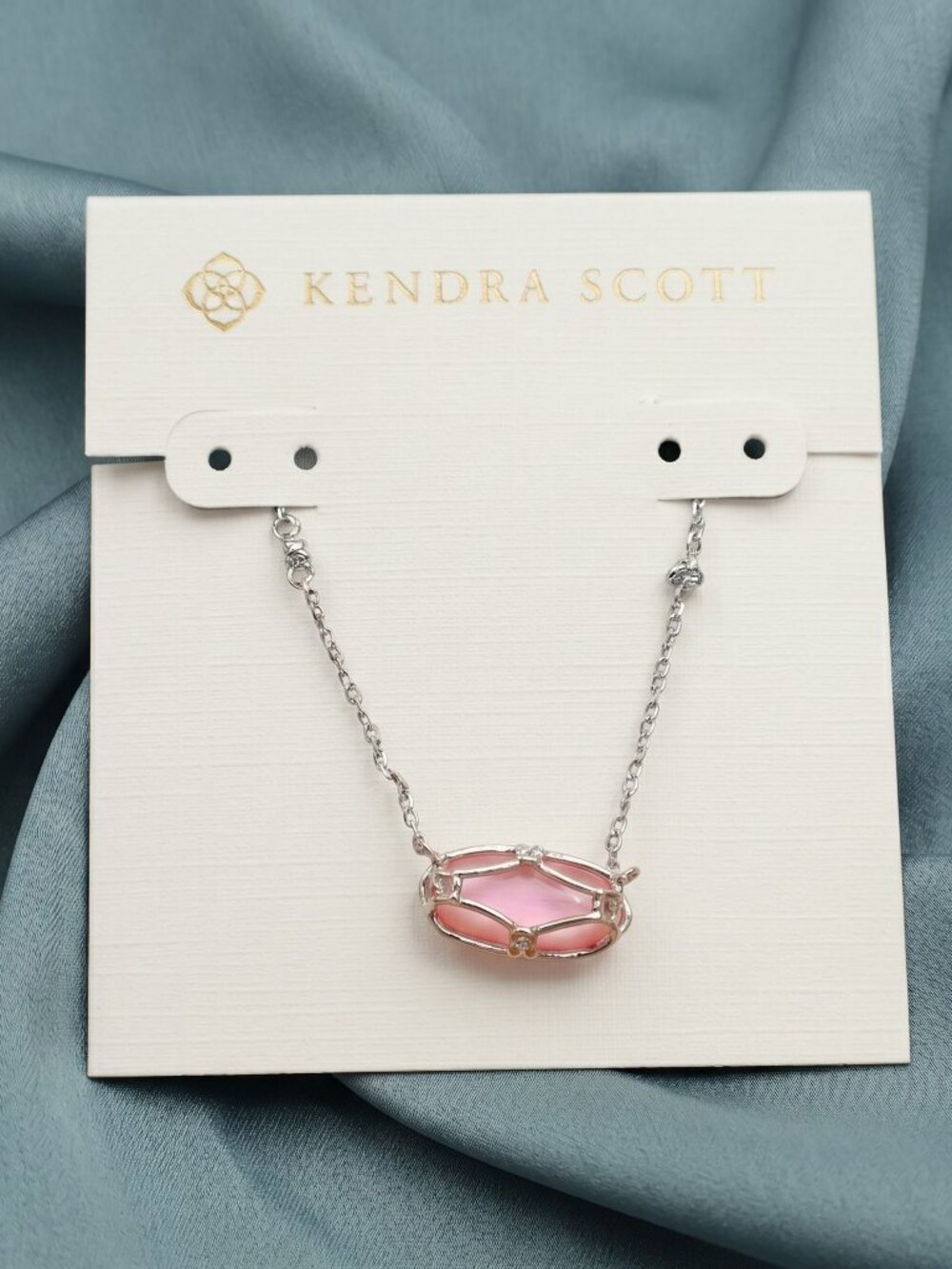 Kendra Scott Elisa Lattice Frame Silver Blush Ivory Mother Pearl Necklace NEW Pi